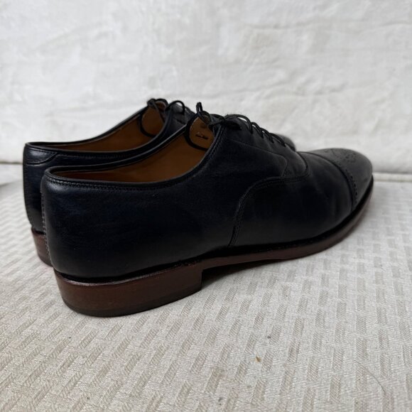 Johnston & Murphy Shoes Men's Size 10D Black Cap Toe Oxford Brogue Leather Dress - Picture 6 of 8